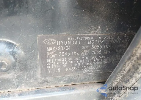 2004 Hyundai Santa Fe из США, поврежденный, VIN KM8SC13024U808395